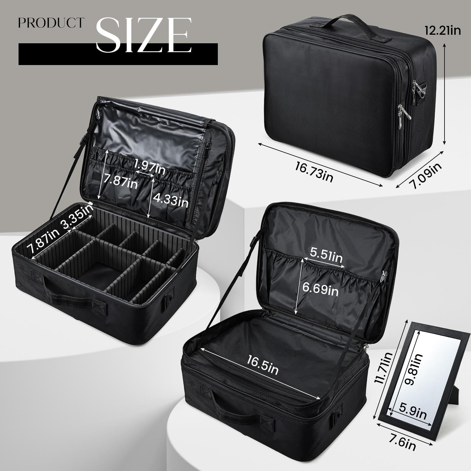 3 Layers Extra Large Makeup Case with Mirror 3 Clear Bags Shoulder Strap Trolley Sleeve Travel Train Case Professional Makeup Box Nail Organizer Salon Barber Suitcase