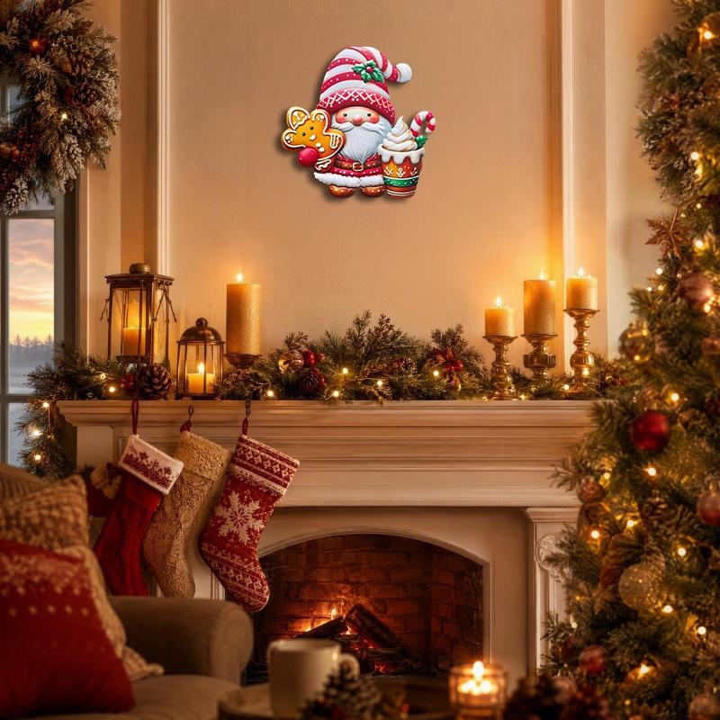 New Iron Art Santa Claus Ice Cream Wall Decor, Gingerbread Man Candy Dwarf Metal Hanging, Holiday Entry Party Atmosphere Ornament, Christmas Decoration