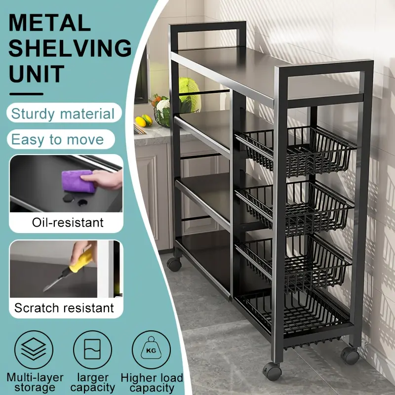 Commercial Kitchen Rolling Storage Rack, Adjustable Metal Shelving Unit, Rust-Resistant Thickened Frame Shelves, Warehouse Storage Rack for Kitchen & Warehouse Organization, Special Storage for Catering Equipment & Supplies