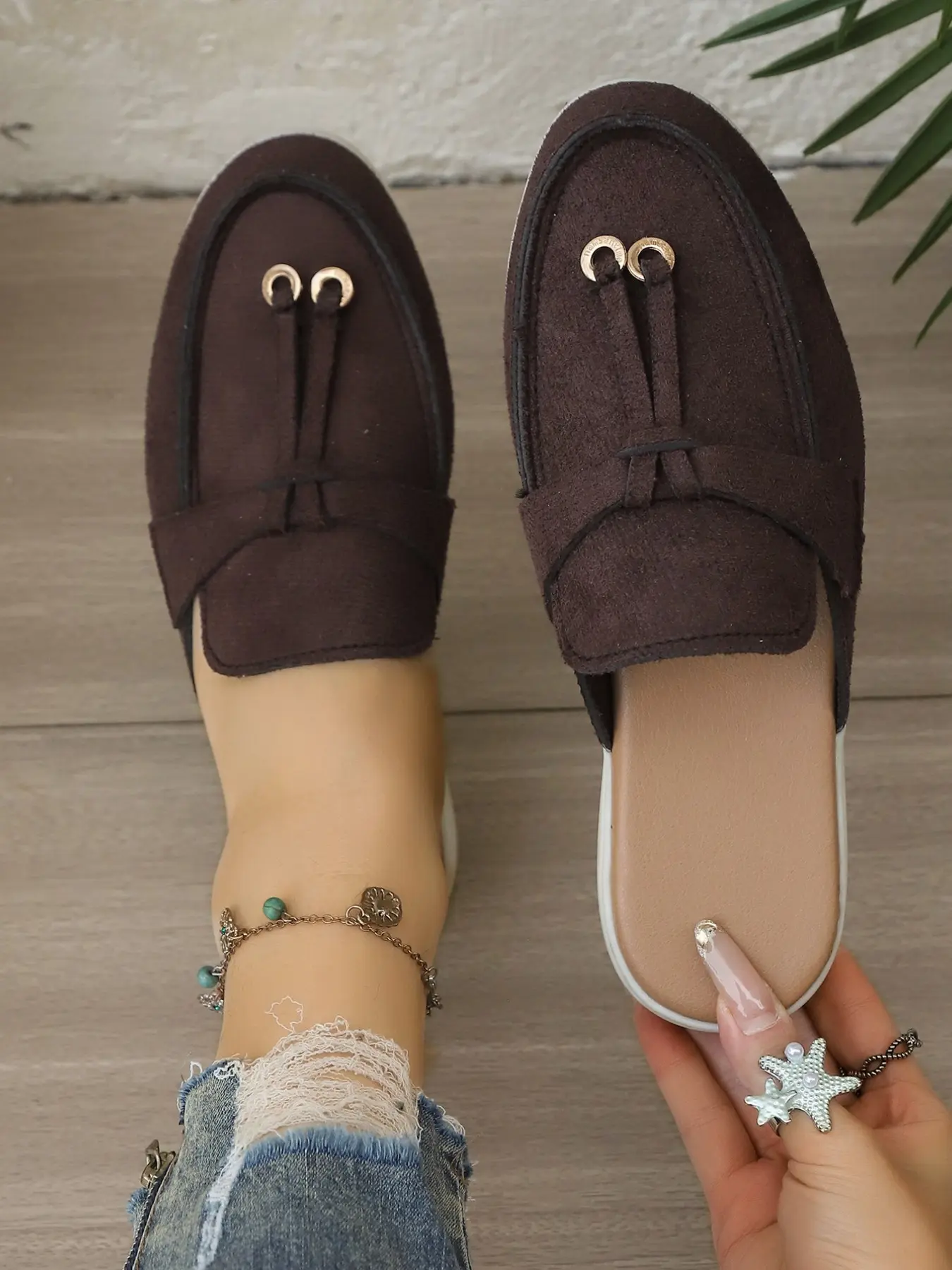 Summer New Multicolor Velvet Fringe Mules Half Sandals, Women's Commuter Lazy Single Shoes, Fashionable Slip-On PU Upper