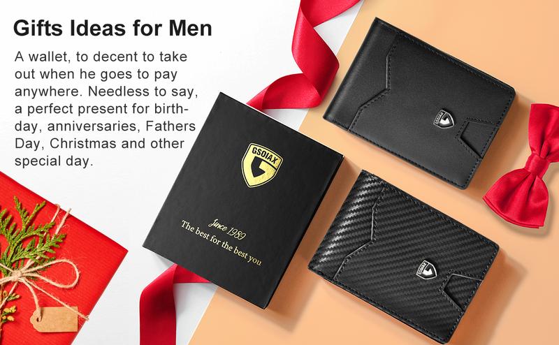 GSOIAX Mens Slim Wallet for Men Minimalist Genuine Leather Carbon Fiber Rfid Blocking Bifold With Gift Box GSOIAX Mens Slim Wallet for Men Minimalist Genuine Leather Carbon Fiber Rfid Blocking Bifold With Gift Box