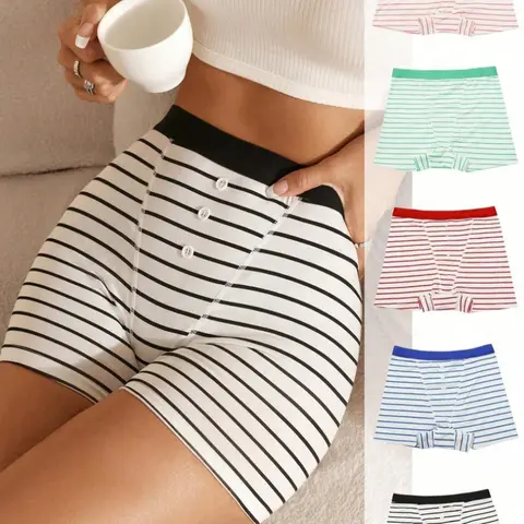 【Black Friday】Women's Striped Print Boyshorts, Comfortable Breathable Fabric, Plain Waistband, Casual Style Fitted Panties for All Seasons #GLOBAL PICKS