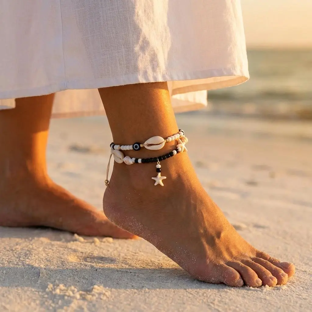 Multilayer Boho Cowrie Shell Anklets for Women Summer Beach Evil Eye Black Beads Ankle Bracelet Foot Chains Jewelry Gift 2026
