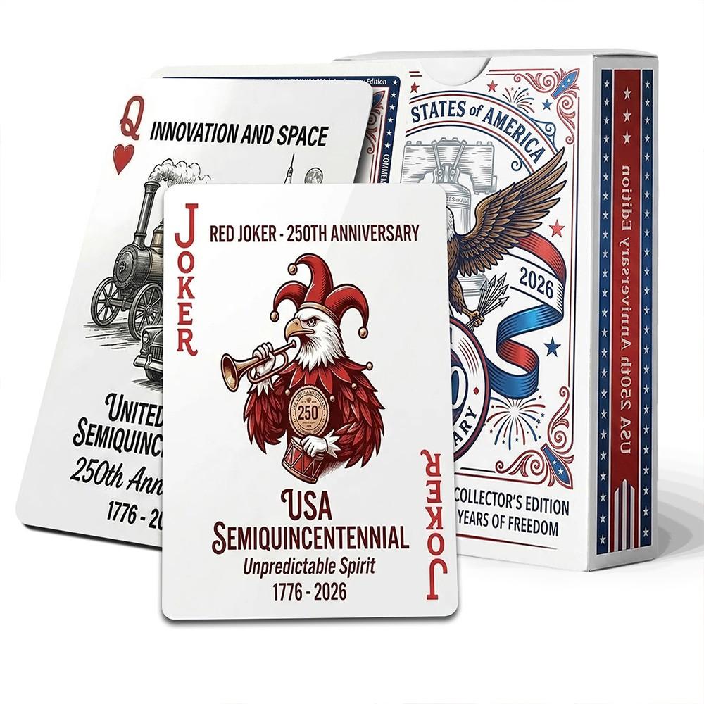 250th Anniversary USA Semiquincentennial Freedom Eagle Poker Cards, Innovation And Space, 1776-2026 Commemorative Deck, Standard Size Premium Playing Cards, Patriotic Holiday Collectible, Versatile Use