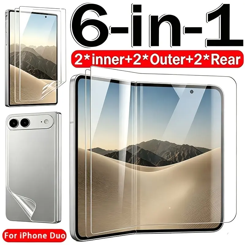 6-In-1 Screen Protector Set for iPhone Dual Screens, Protective, Self-Healing, Anti-Scratch, Fingerprints Resistant, Touch Sensitive