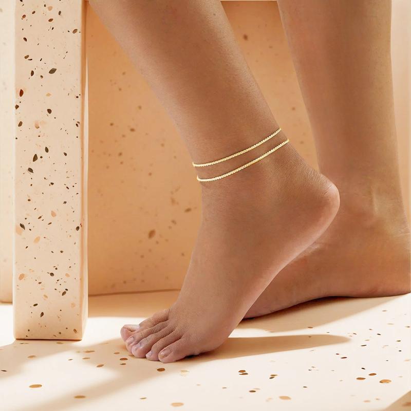 4pcs Dainty Layered Waterproof Anklet For Women Adjustable Womens Anklet Set Stackable Figaro Beaded Cuban Link Anklets Daily Clothing Decor For Beach Summer Trendy All-match & Exquisite Jewelry Gift For Outdoorfun