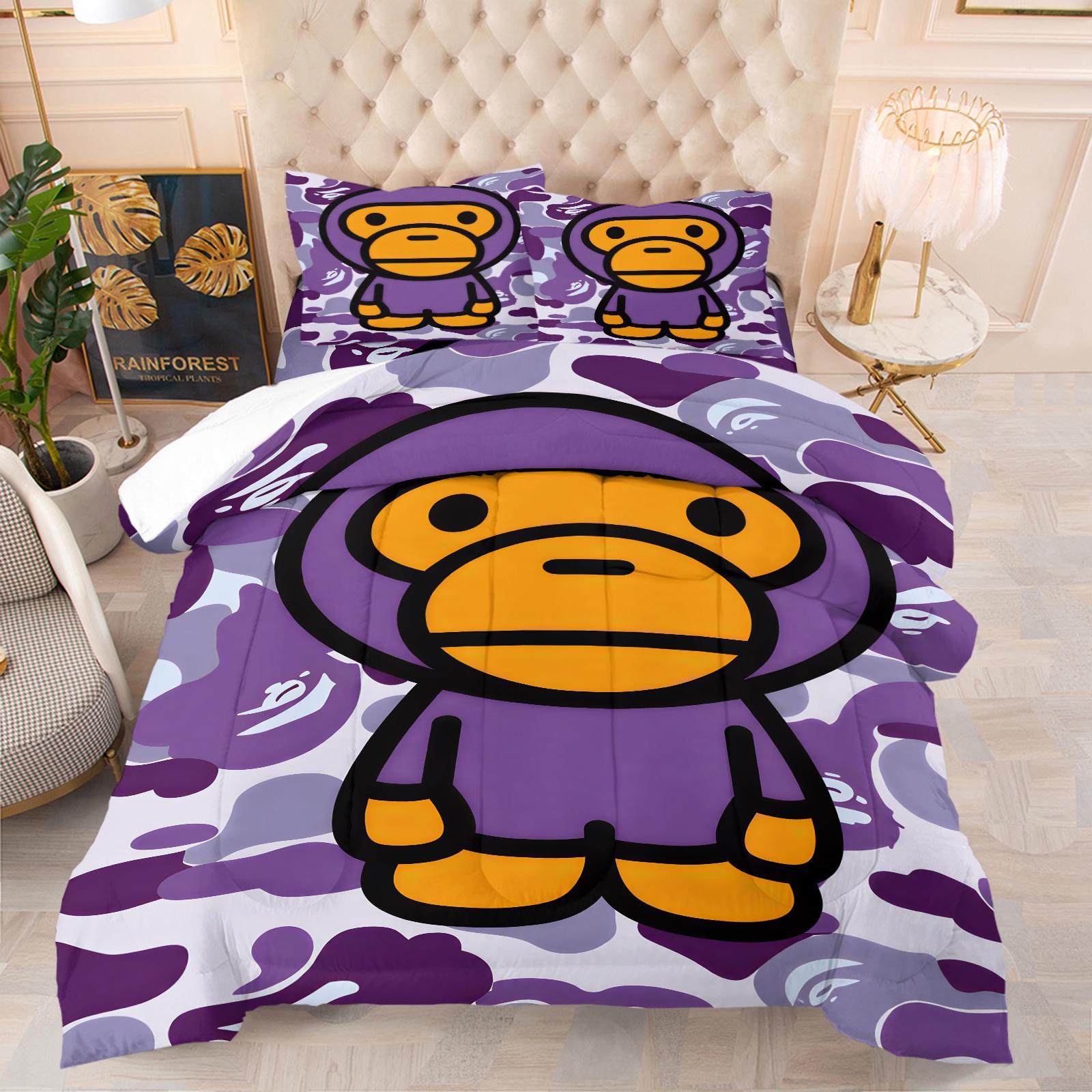 APBE Black White Ape Head Camo Comforter Set, 1 Comforter & 1-2 Coreless Pillowcases, ABC Camo & Ape Head Design, Comfortable Warm Bedding, Minimalist Trendy Industrial Bedroom Decor, Teens & Fans Gift