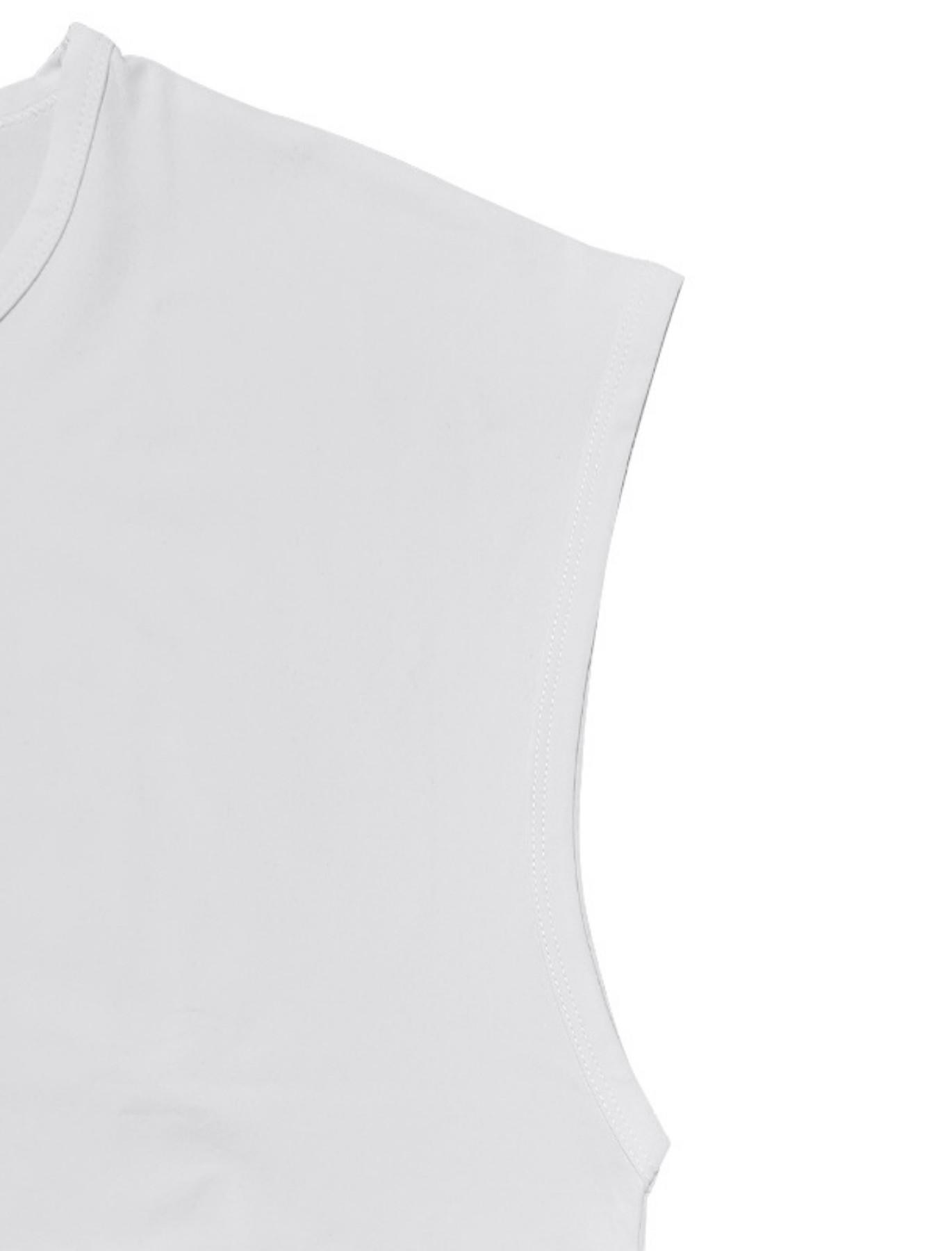 Men's Fashion Sleeveless Cotton Short Sleeve T-Shirt, Wide Shoulder Casual Tee, Leather Label, Comfortable and Stylish Summer Wear