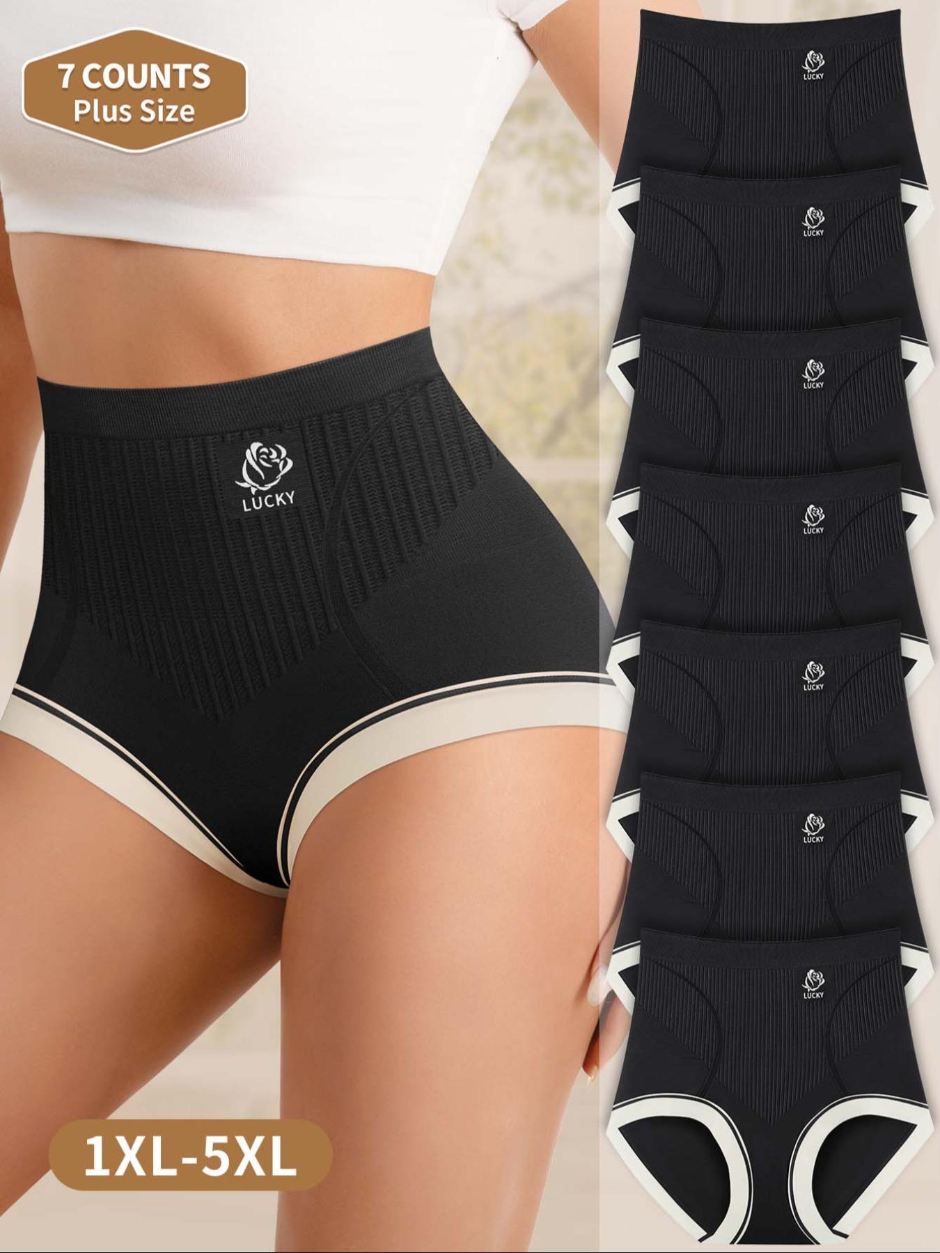 【Plus Size】 Contrast Binding High Waist Panty, Soft Comfy Breathable Knicker for Daily Wear, Women's Underwear for All Seasons, High Waisted Briefs