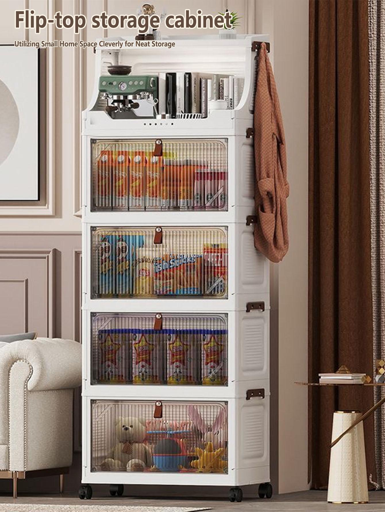 Multi-Layer Storage Cabinet, Home Snacks Clothes Miscellaneous Plastic Organizer, Foldable Shelf, Space-Saving Rack
