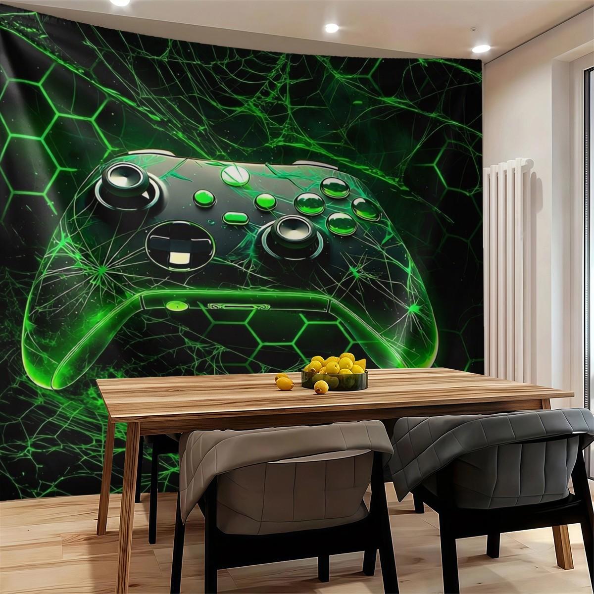 Green Honeycomb Gaming Controller Kids' Tapestry, Video Game Controller Gamer Tapestry, Boys' and Men's Room Decor, Geometric Honeycomb Hexagon Tapestry, Stylish Home Wall Decor