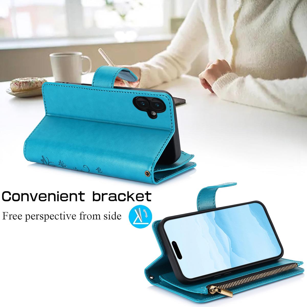 For Samsung Galaxy S25 Ultra S24 Plus S23 FE S22 S21 Lanyard Cute Floral Embossed Butterfly Wallet Phone Case with 6 Card Slots Zipper Pocket Wrist Strap Women Soft PU Leather Protective Flip Fold Stand Cover Magnetic Closure For Mom