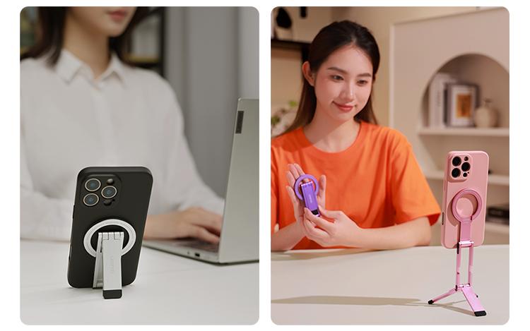 Ulanzi MA60 Magnetic Phone Stand for iPhone Aluminum Mini Foldable Tripod Pocket-Sized Cell Phone Stand with Magnetic Quick Mount Compatible with iPhone 12 13 14 15 16 Models - Smartphone Video Rig