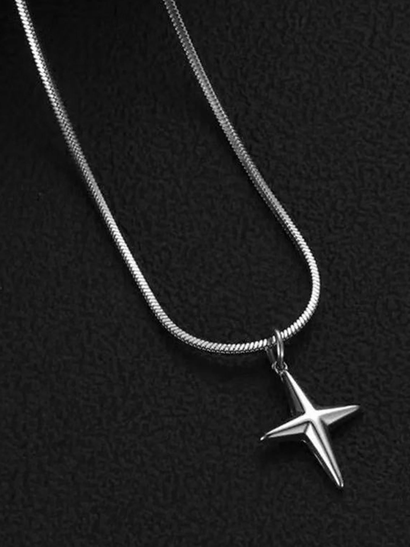 Star Cuban Necklace, Elegant Alloy Chain, Plain Design, All Seasons Jewelry, No Choking Hazard, Perfect Signature Accessory