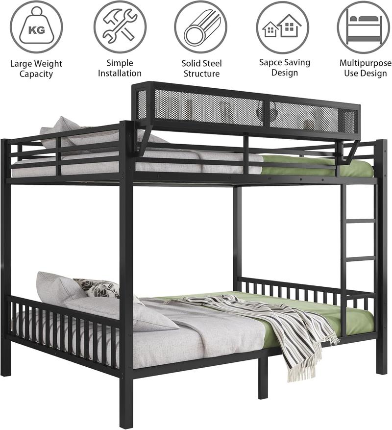 Queen Over Queen Bunk Beds Frame for Adults, Metal Bunk Bed Queen Size with Storage Shelf, Heavy-Duty Bunk Bed Frame with Ladder and Slats Support ,Space-Saving, Noise Reduced, Black Queen Over Queen Bunk Beds Frame for Adults, Metal Bunk Bed Queen Size with Storage Shelf, Heavy-Duty Bunk Bed Frame with Ladder and Slats Support ,Space-Saving, Noise Reduced, Black