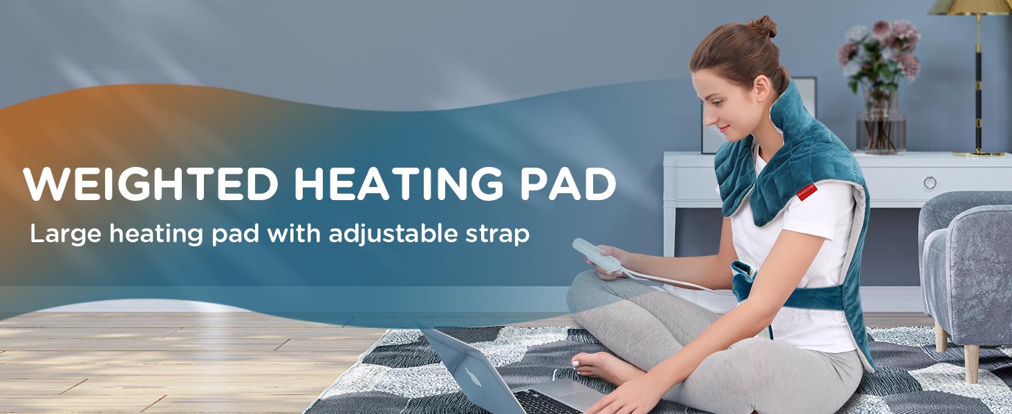 Weighted Heating Pad for Neck and Shoulders, 2.2lb Large Electric Heated Neck Shoulder Wrap - 9 Heat Settings, 11 Auto-Off, Stay on, Backlight