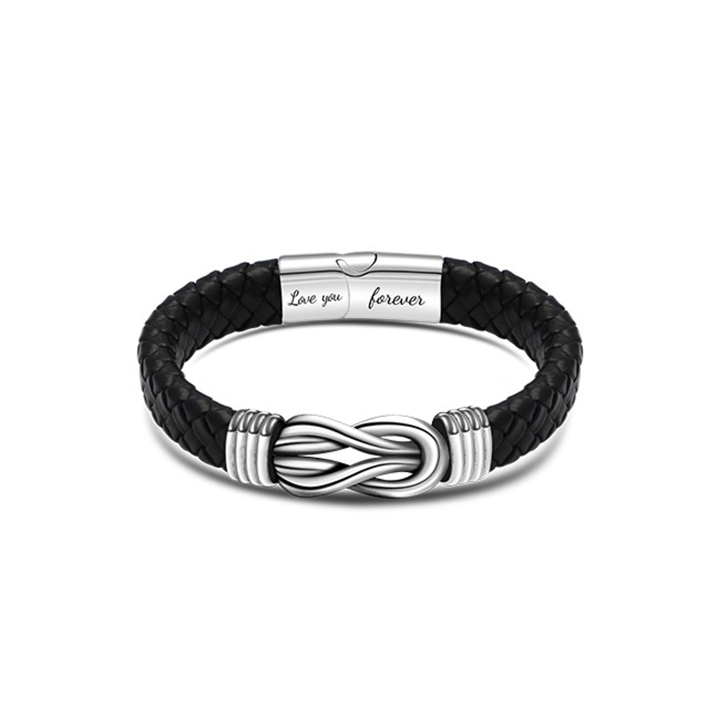Brown Braided Leather Infinity Bracelet for Men - Stainless Steel Engraved "Love You Forever" - Gift for Dad Husband Boyfriend Son Grandson Brother Nephew Uncle - 7.5/8.5/9 InchesGift