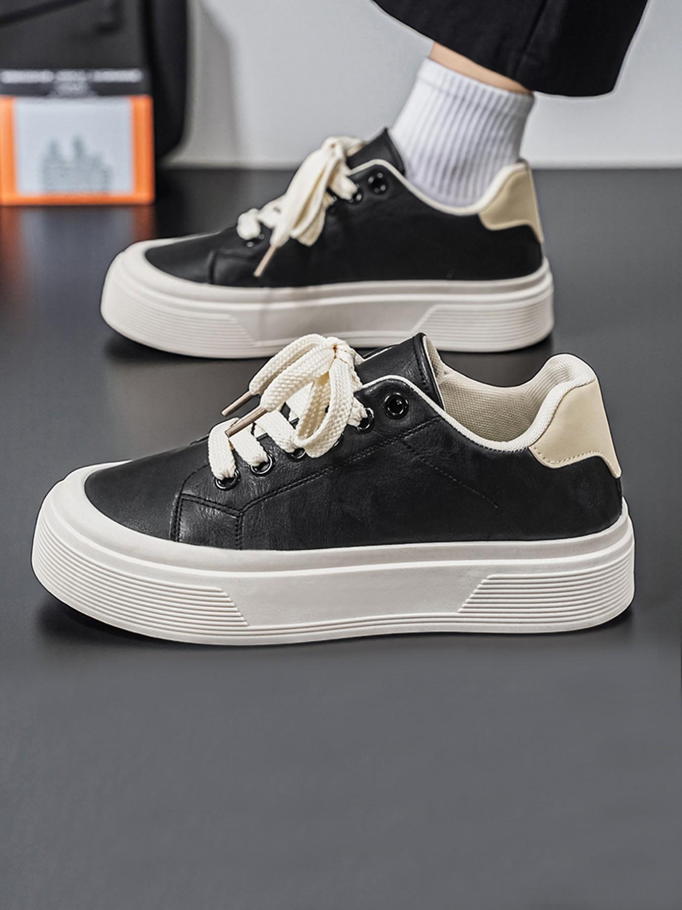 Men's Vintage Low Top Casual Shoes, Olive Patchwork Thick Sole Board Sneakers, Soft Anti-Slip Height-Increasing Shoes, Fall Winter 2026