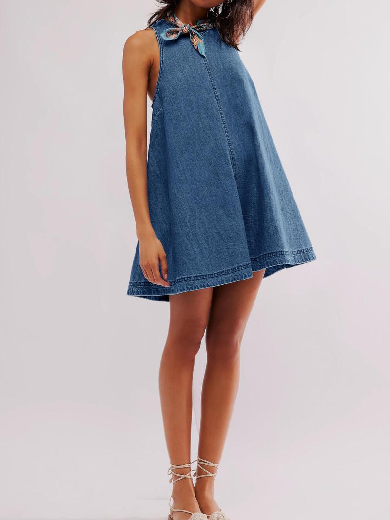 Women's Denim Dress Spring Summer New Fashion Casual Sleeveless Backless Short Skirt Trendy Denim Mini Dress A-Line Dress Springtok Womenswear Comfort Outdoorfun