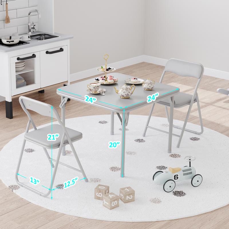 Kids Folding Activity Table and Chairs 3 Piece Set, Portable, with PU Soft Cushion,Suitable for Home Eating,Reading and Playing