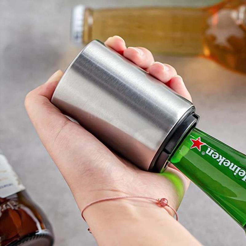 Magnetic Bottle Opener - Pocket-Sized, One-Hand Use, Saves Caps! Stainless Steel for Beer & Soda. Perfect Gift, Camping, Bars