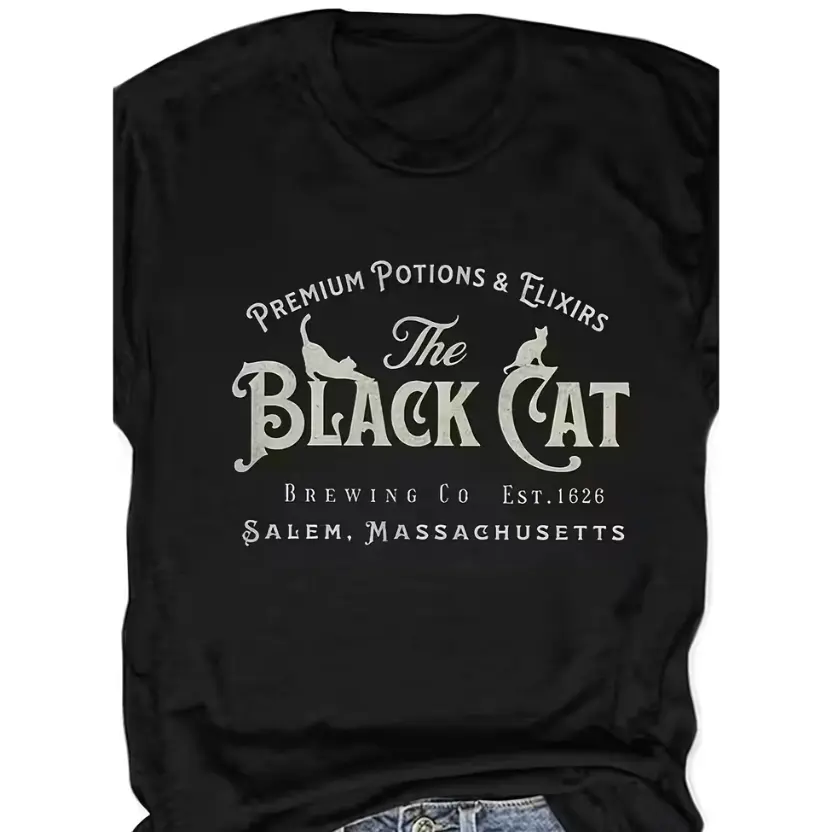 Witch Trial T-Shirt - Retro Gothic Salem Coven & Black Cat Design, Witchcraft History Apparel Suitable for Halloween Costumes, Casual Wear, Machine Washable Tee