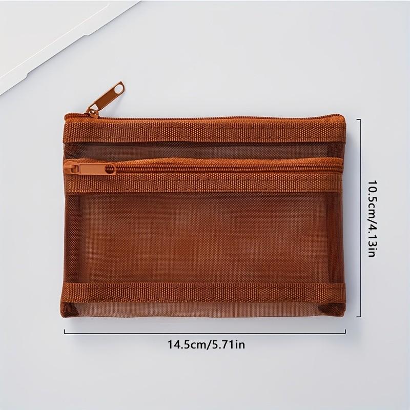 2/5pcs Transparent Double-layer Storage Pouch, Double-layer Vintage-colored Mesh Pouch, Can Be Used as a Coin Purse, ID Card and Business Card Holder, Also Suitable for Storing Small Items and as a Trinket Pouch. Essential for Travel, Card Organizer