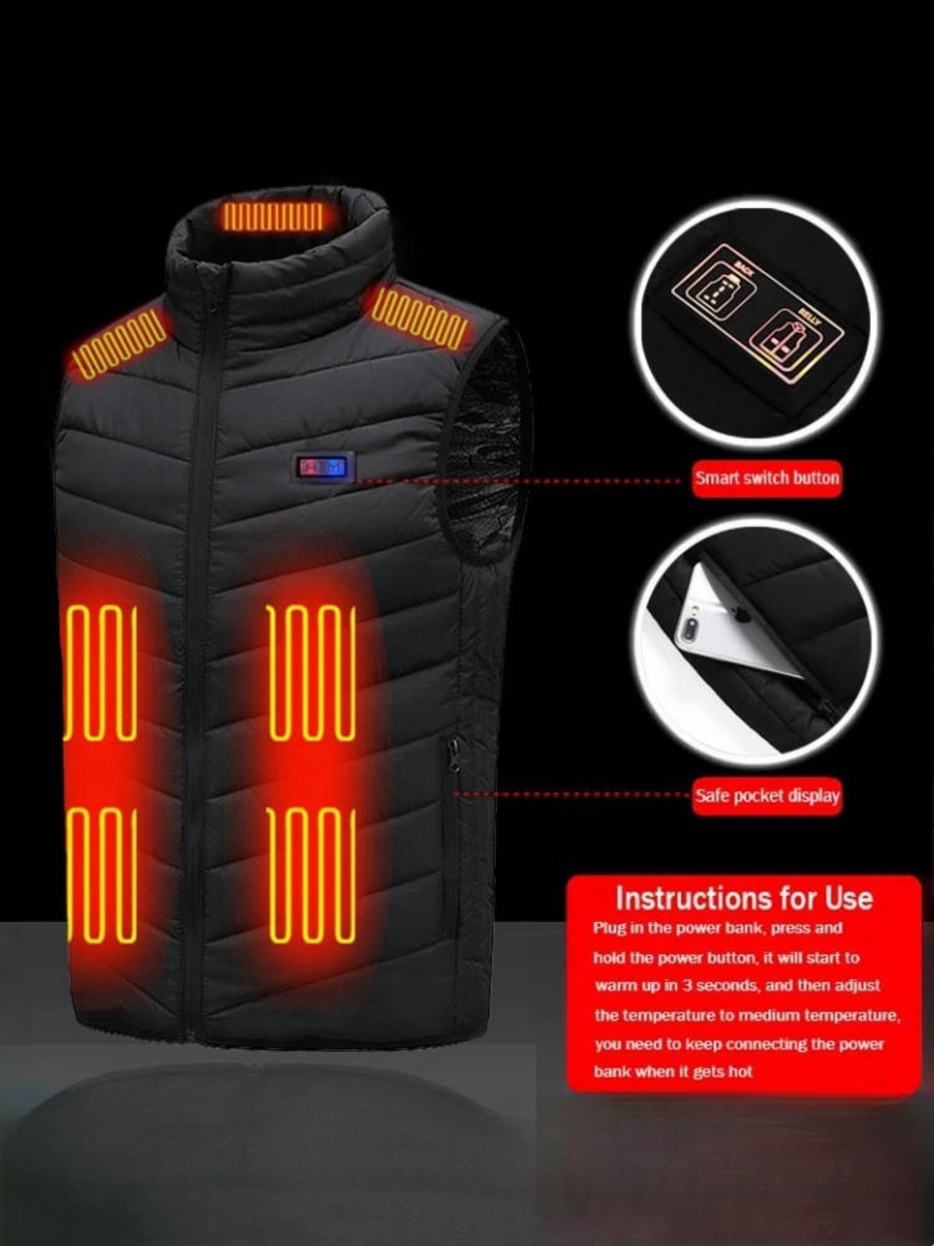 Men's Heated Vest One-Button Fast Heating Three-Temperature Control Instant Warmth Outdoor Winter Sleeveless Cotton Back Vest