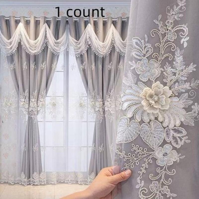 French Luxury Double Layer Sheer Curtain with Ruffle, Light Blocking, Princess Style, Suitable for Kids' Room, Living Room, Bedroom