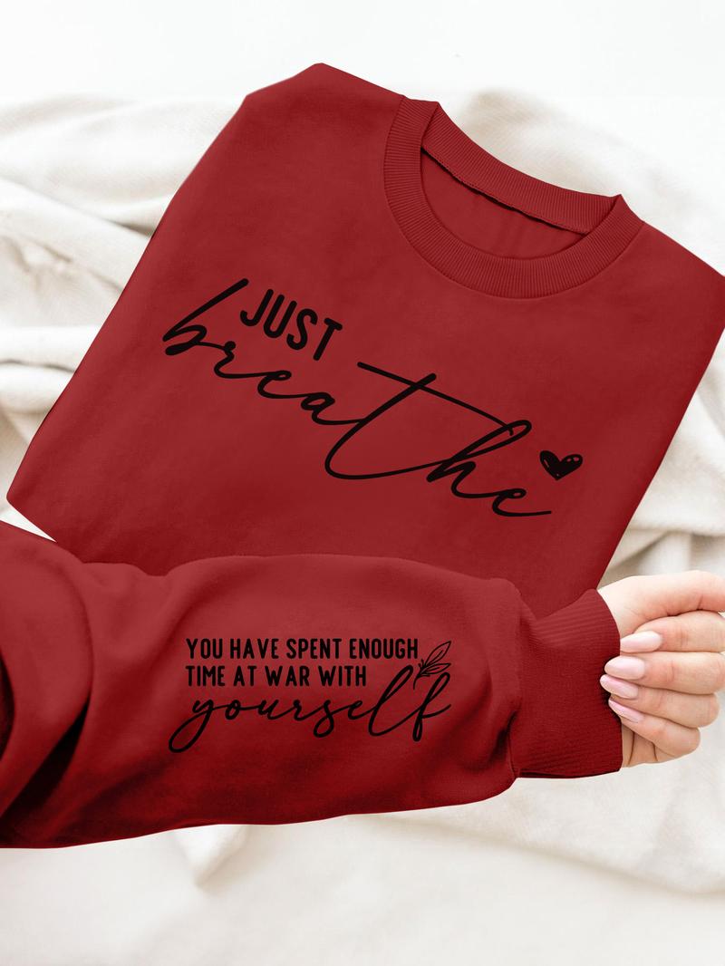 Women's Letter & Heart Print Pullover Sweatshirt, Casual Long Sleeve Crew Neck Sweatshirt for Fall & Winter, Women's Clothes for Daily Wear