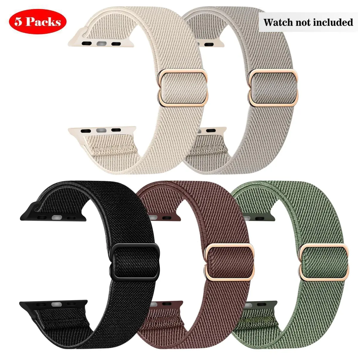 Multicolor Adjustable Nylon Watch Band, Smart Watch Strap, 5 Counts Fashion Replacement Watch Band for Men & Women, Smartwatch Accessories, Wearable Accessories for Apple Watch Series