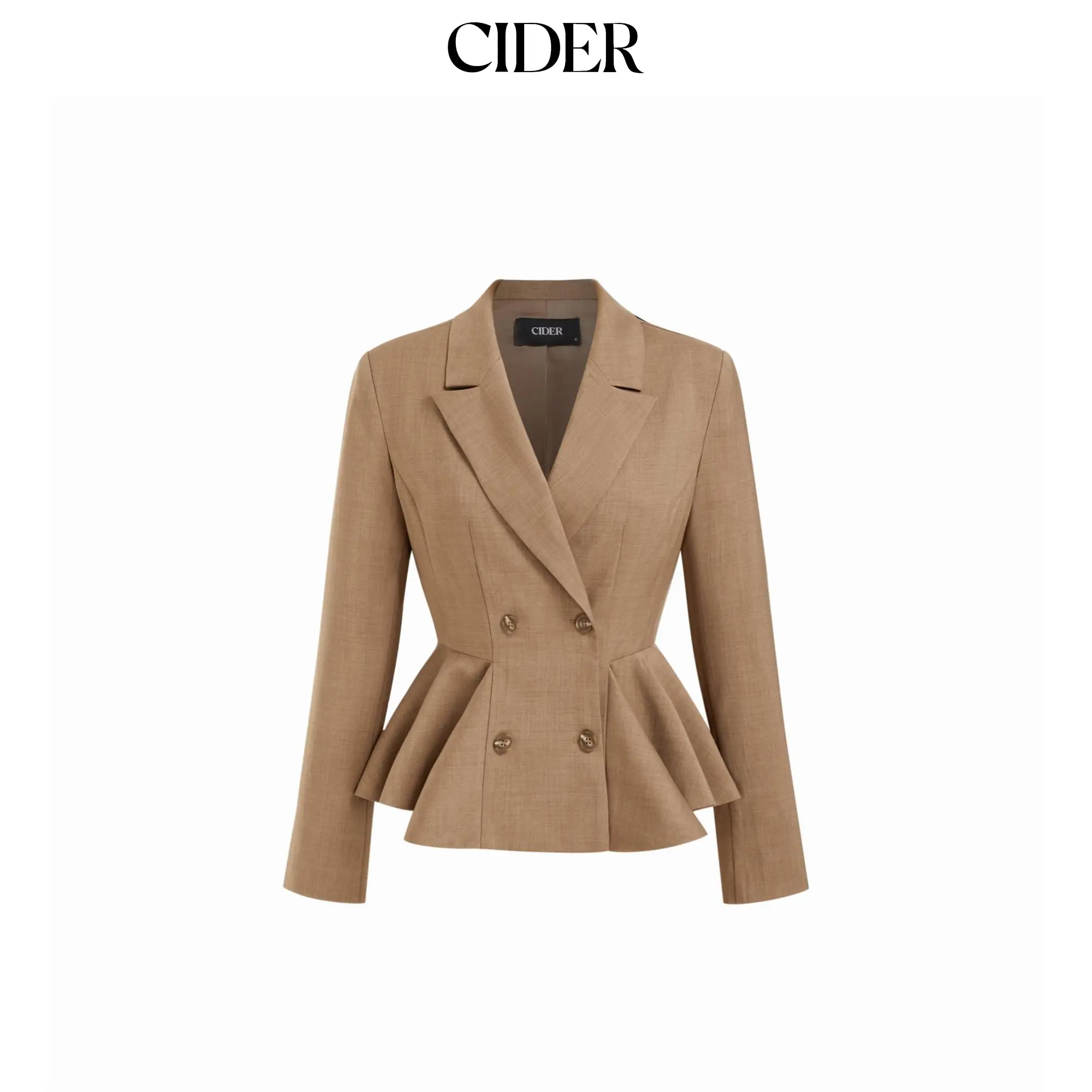 Cider Collar Double Breasted Ruffled Cinched Waist Peplum Blazer