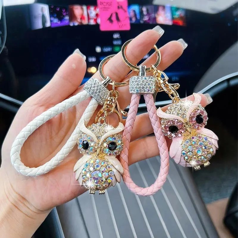 Creative personality owl car keychain, fashion diamond-encrusted bag, pendant, keychain, small gift pendant