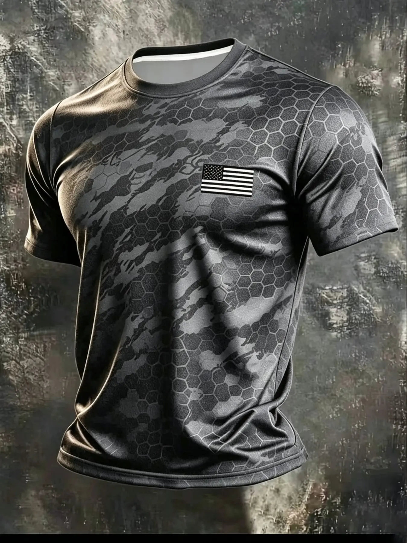 Men's Colorful Flag Short Sleeve T-shirt, Vintage, Honeycomb Print, American Retro Top, Breathable Quick Drying Polyester, Versatile for Daily Use, Men's Fashion, 250th Anniversary