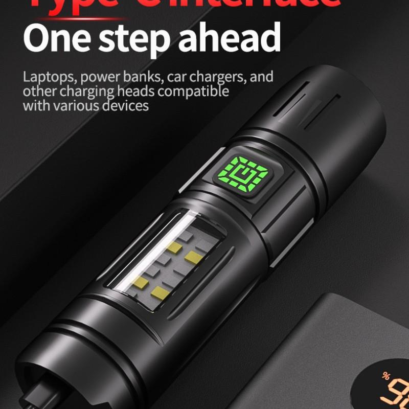 Easter Multifunctional LED Type-C Fast Charging Flashlight, Seven Modes Adjustable COB Work Light, Smart Battery Display, Camping Hiking Home Use