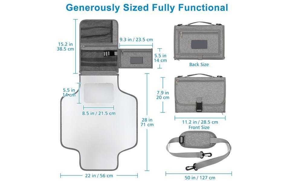 Portable Diaper Changing Pad, Waterproof Travel Baby Changing Mat, Newborn Essentials Baby Shower Gifts, Grey
