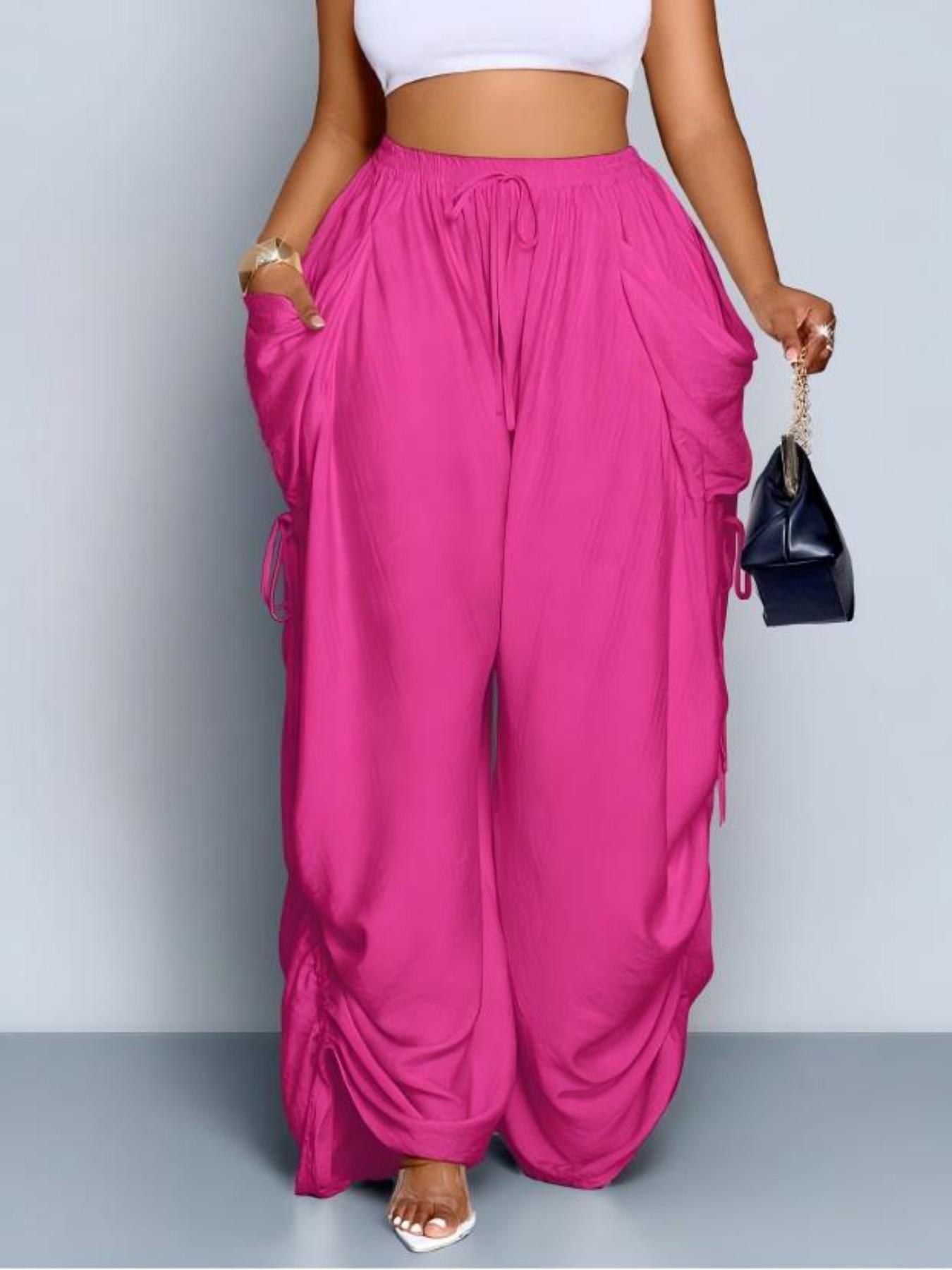Women's Harem Pants, Casual High-Waisted, Medium Stretch, Thin Fabric, Drawstring Waist with Pockets, Versatile Street Style, Streetwear, Bottom, Casual Elastic Waisted