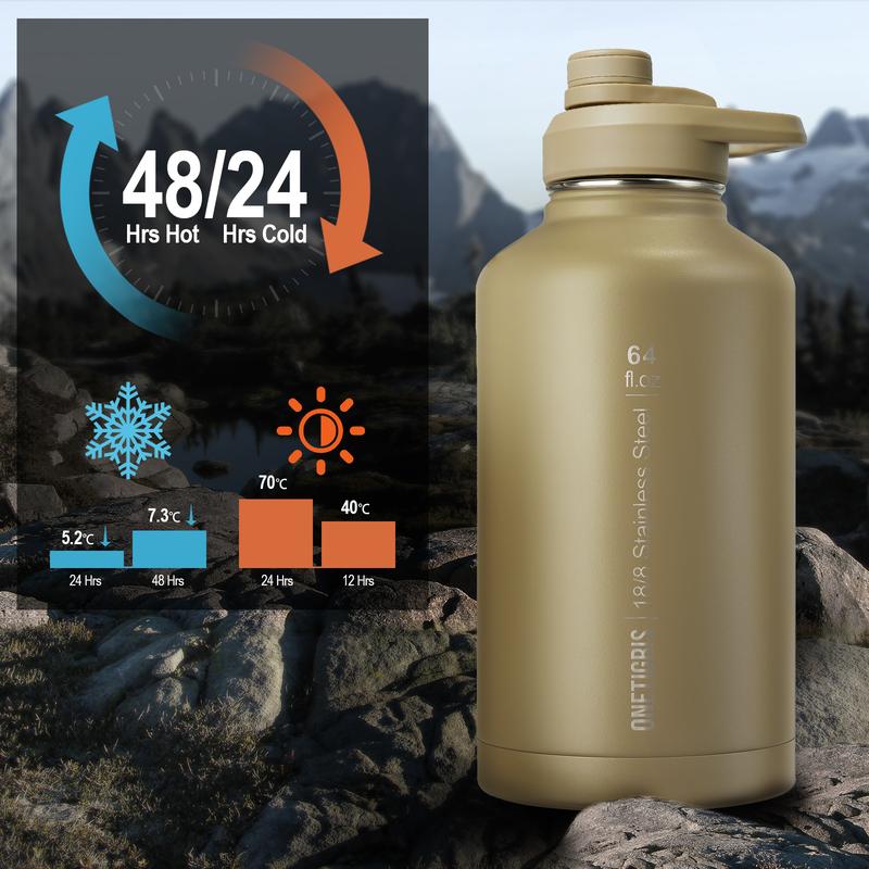 OneTigris 64oz Portable Cold & Hot Stainless Steel water bottle with Straw – Reusable Drinkware, Washable Tumbler, Perfect Gift for Dad & Mom