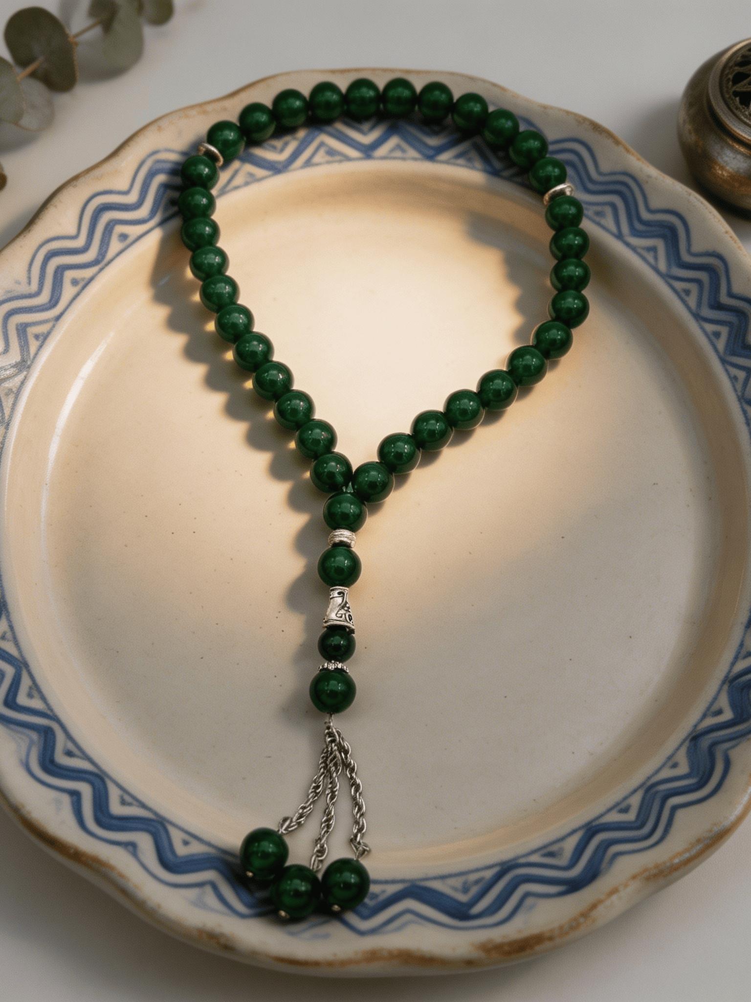 Authentic Agate Tasbih, Handcrafted Islamic Prayer Beads, Striped Design, Metal Chain, All-Season Accessory, 1pc