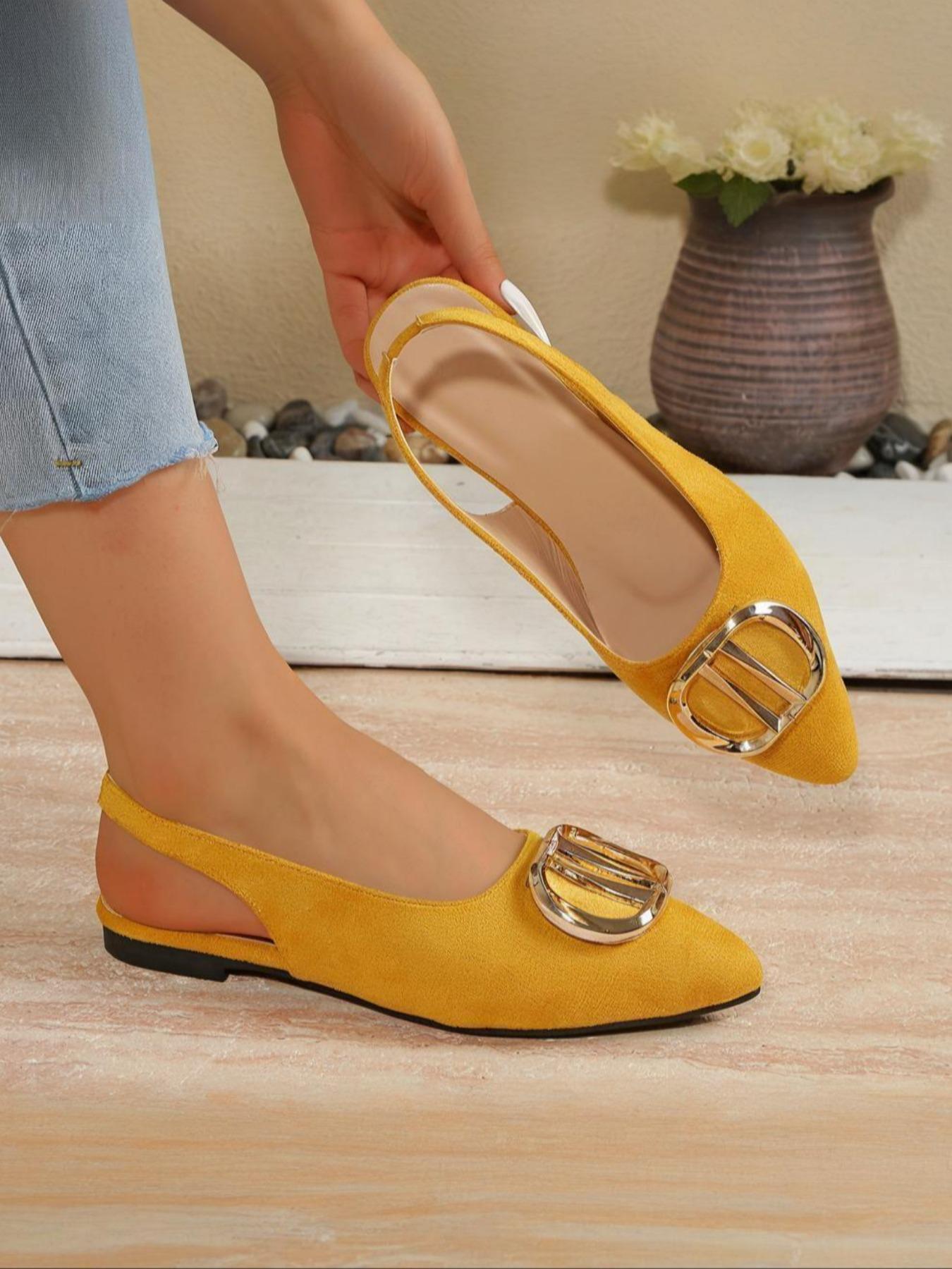 Women's 2026 Hot Trending Metal Buckle Detail Slingback Pointed Toe Flat Pumps, Elegant All-match Footwear for Office, Daily Wear & Evening Occasions, Fashion Dress Shoes for Women & Girls