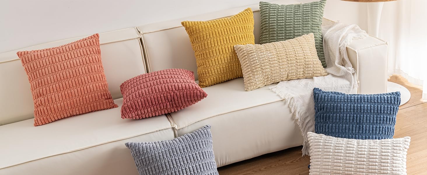 Pack of 2 Corduroy Decorative Throw Pillow Covers 18x18 InchSoft Boho Striped Pillow Covers Farmhouse Home for Sofa Living Room Couch Bed(Sage Green)
