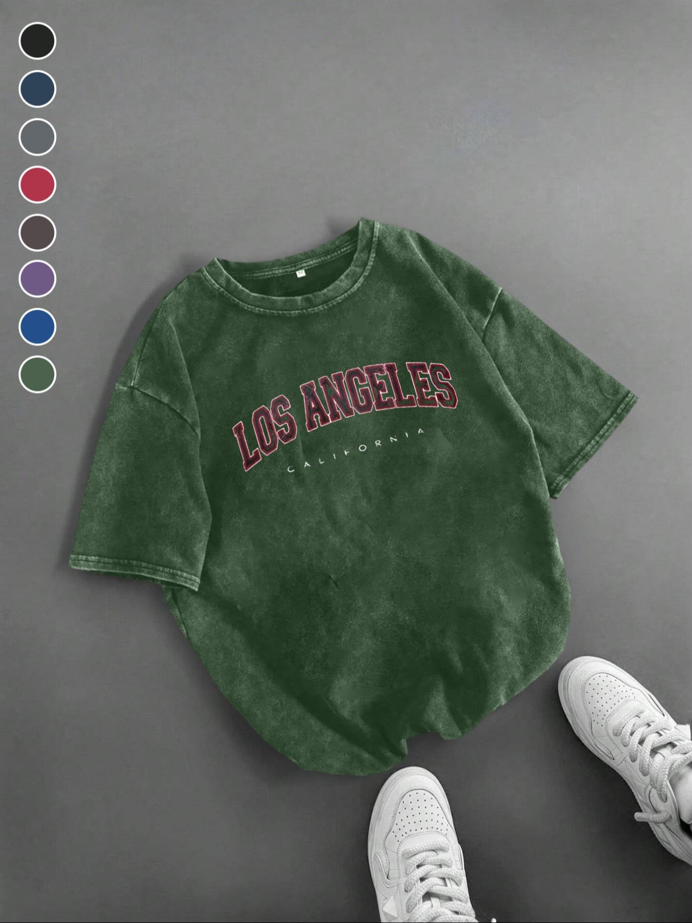 Men's Los Angeles Letter Print Short Sleeve Graphic Tee, Vintage Trendy Casual Round Neck T-shirt for Daily Wear, Men's Summer Outfit, Tops