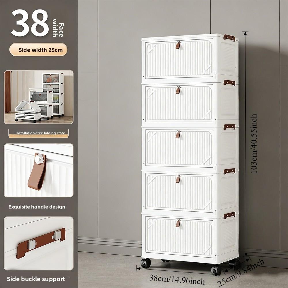 The latest multi-layer stackable transparent door storage cabinet, foldable plastic storage drawers with rollers, space-saving wardrobe storage supplies, suitable for kitchens, bedrooms, bathrooms