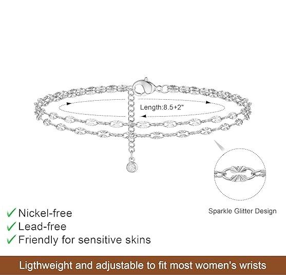 Tewiky Lips Ankle Bracelets for Women Dainty Waterproof Layered Anklets Trendy Waterproof Fashion Jewelry Gifts for Women For Summer Rhodium Plated