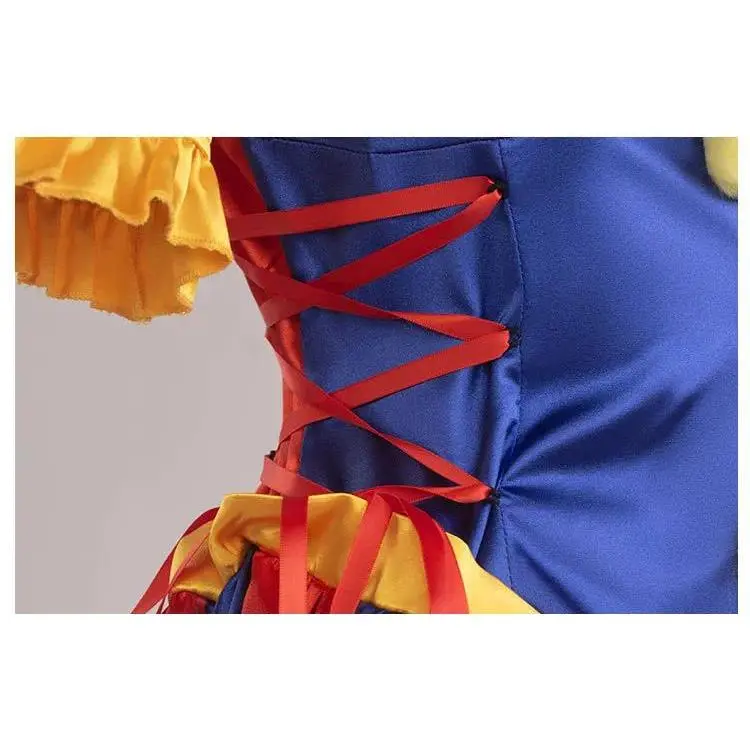 Pomni Jester Cosplay Costume Red Blue Satin Jumpsuit with Jester Hat Mismatched Gloves Women Halloween Party Circus Outfit