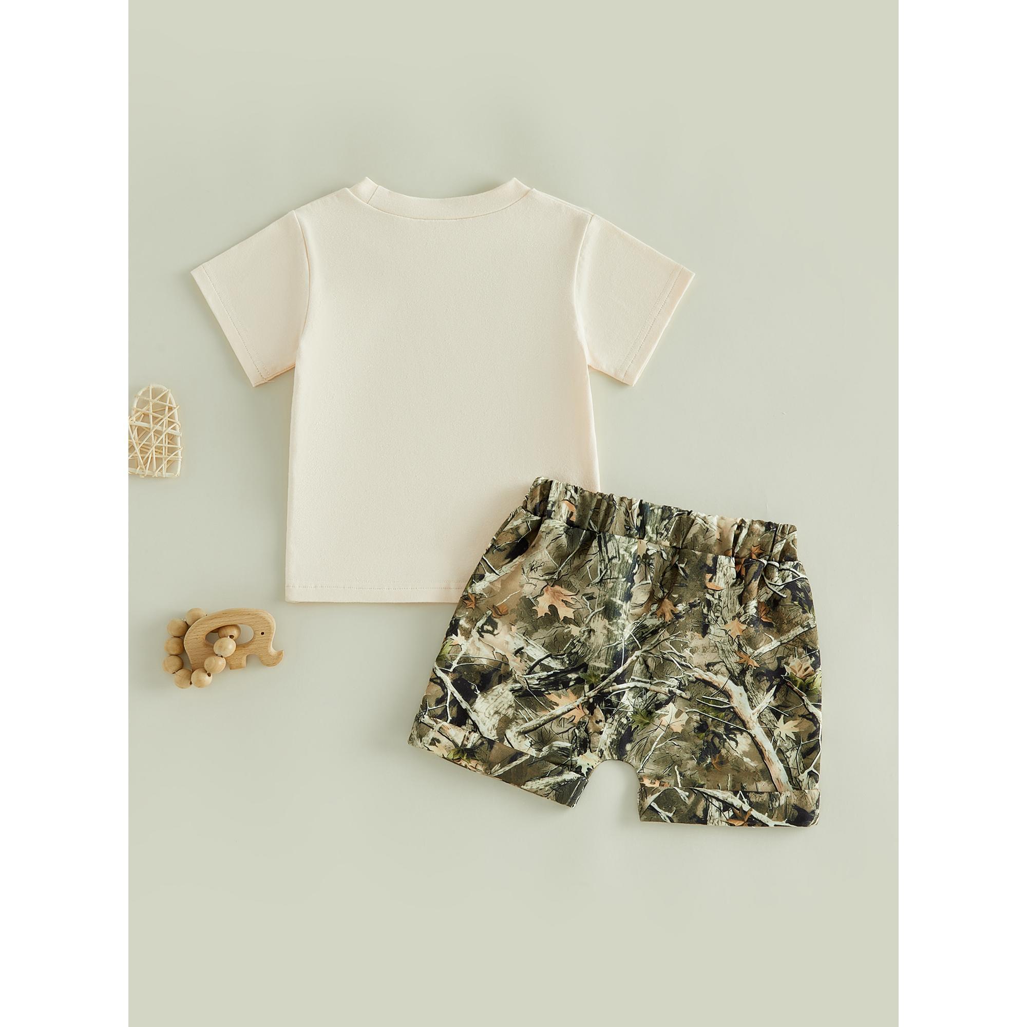 Toddler Baby Little Boy Birthday Outfit Letter Deer Print Short Sleeve Tops and Shorts Set 1-5 Years