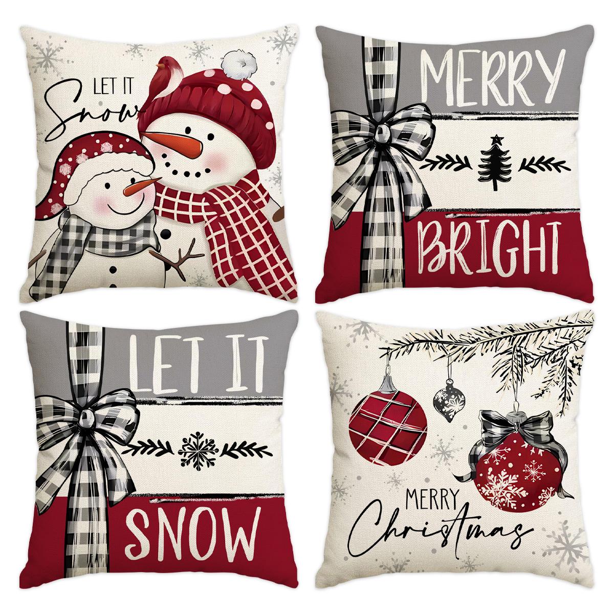 4pcs Christmas Pillow Covers Set, Tree Santa Snowflake Reindeer Prints, Winter Holiday Home Decor Cushion Cases for Bedroom Sofa Car Decoration, Halloween
