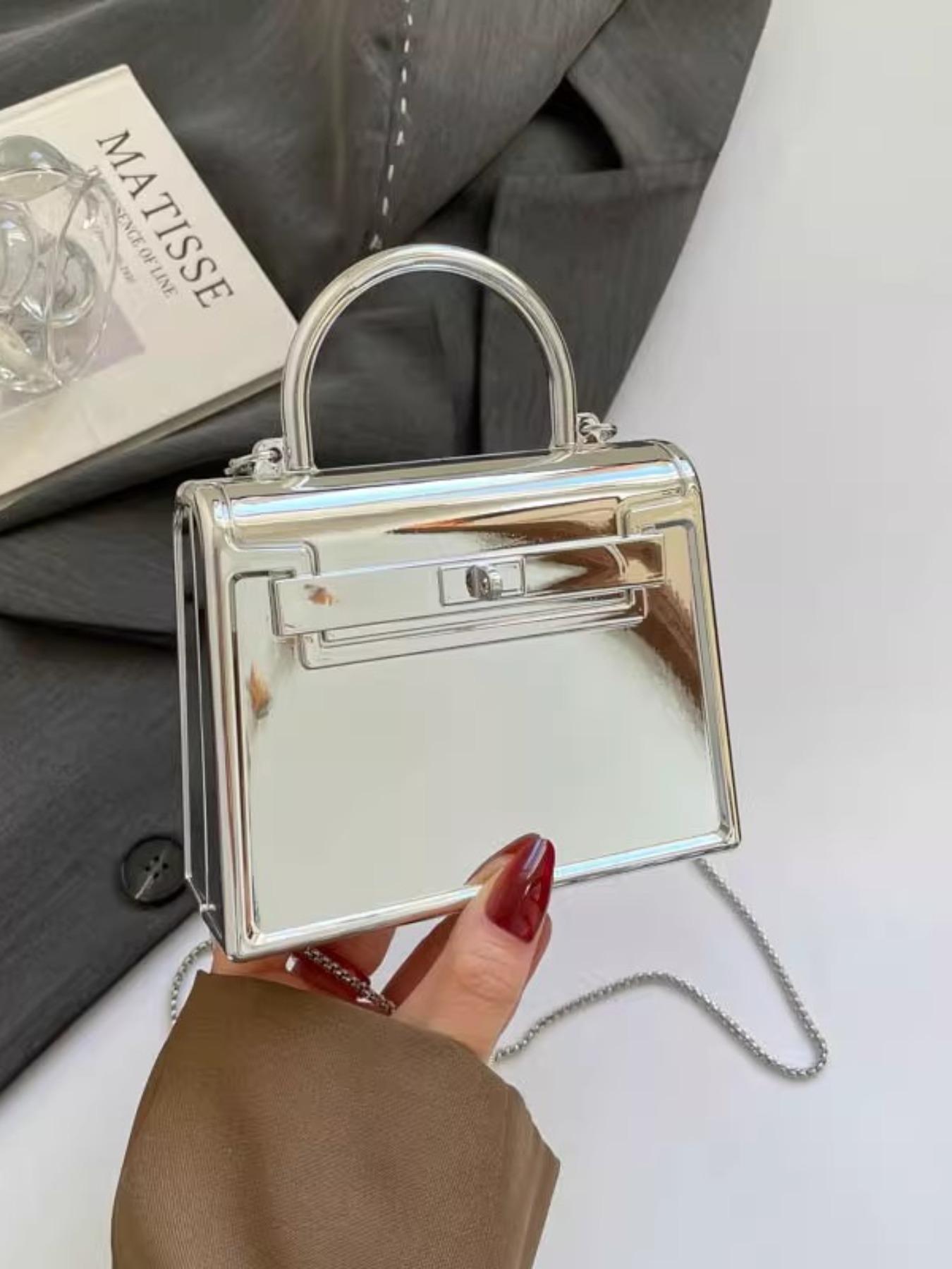 Spring Summer Glossy Acrylic Mini Bag, Kelly Platinum Small Square Bag, Party Handbag, Retro Lock Clutch, Lady Chain Wallet, Evening Box Bag