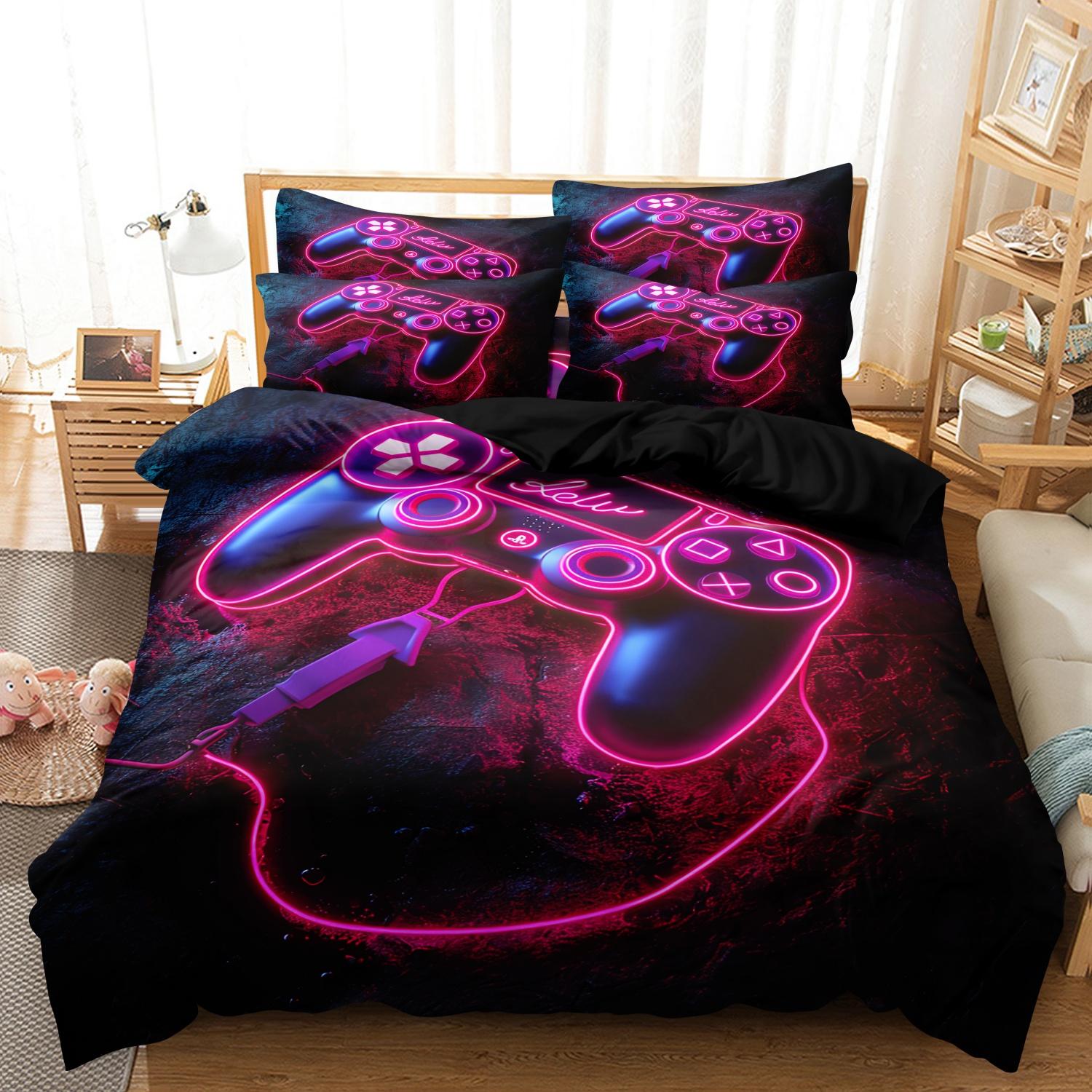 Video Game Controller Mouse Keyboard Headphone Pattern - Modern Fashionable Cool Gamepad Print - Boys Youth Gaming Equipment Bedding Set - 3pcs Duvet Cover Set (1Duvet cover+2Pillowcase ，No quilt)