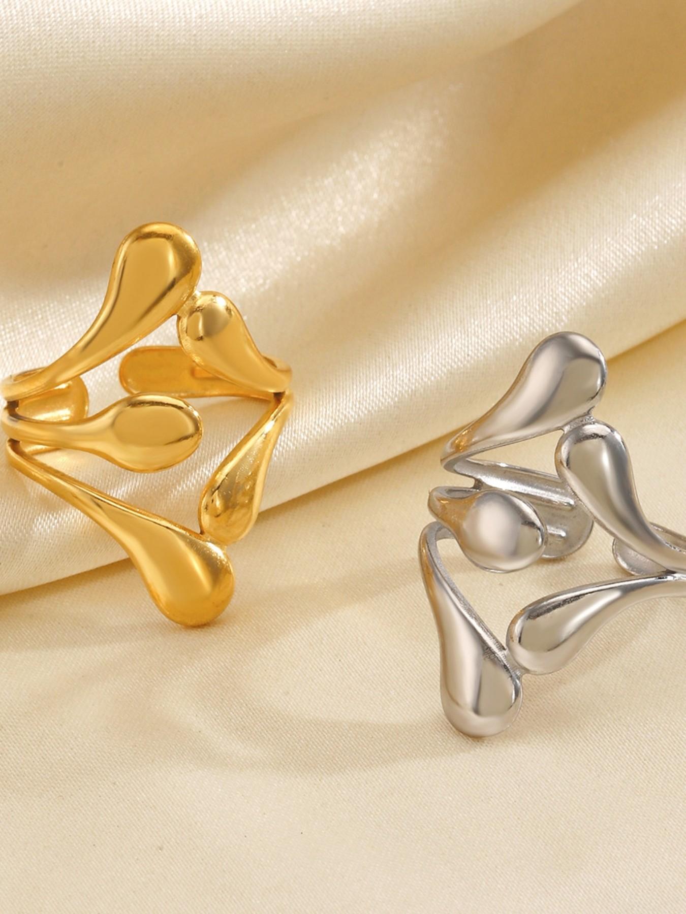 Trendy Liquid Metal Open Ring, Elegant Teardrop Design, Waterproof and Fade-Resistant, One Size Fits All, Perfect for Layering, Ideal for Fashionistas